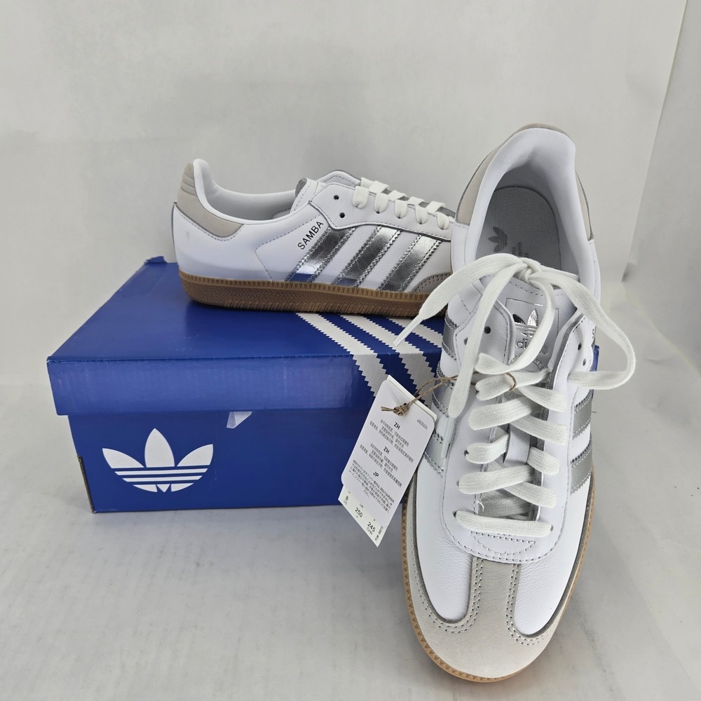 Adidas Samba OG W White Silver Metallic Grey Shoes JI2725 Womens Size 8 New - Picture 10 of 10